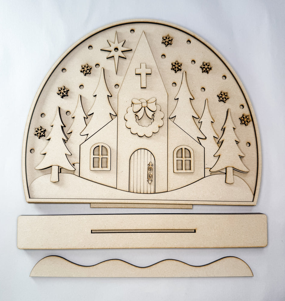 Woodshop - Light-up Snow Globe Church