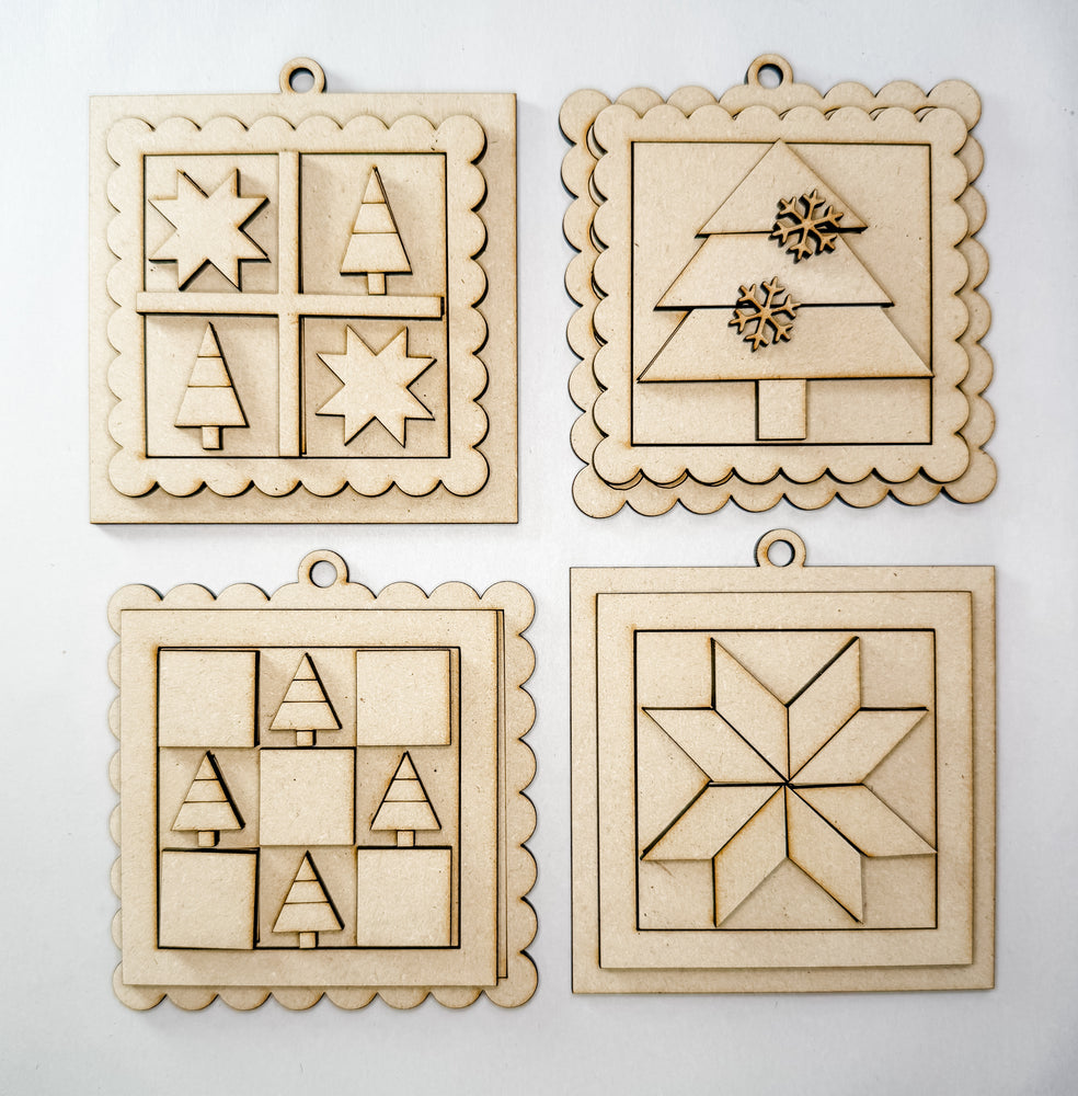 Woodshop - 4pk Barn Quilt Ornaments