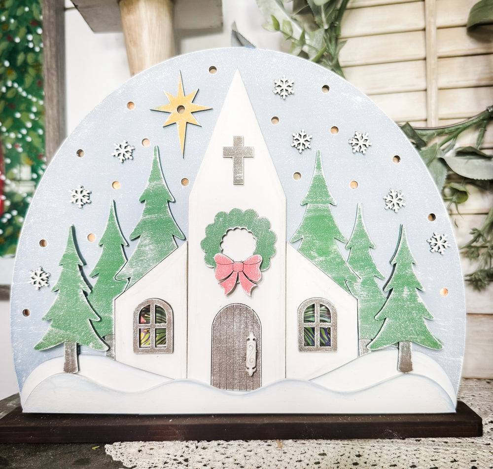 Woodshop - Light-up Snow Globe Church