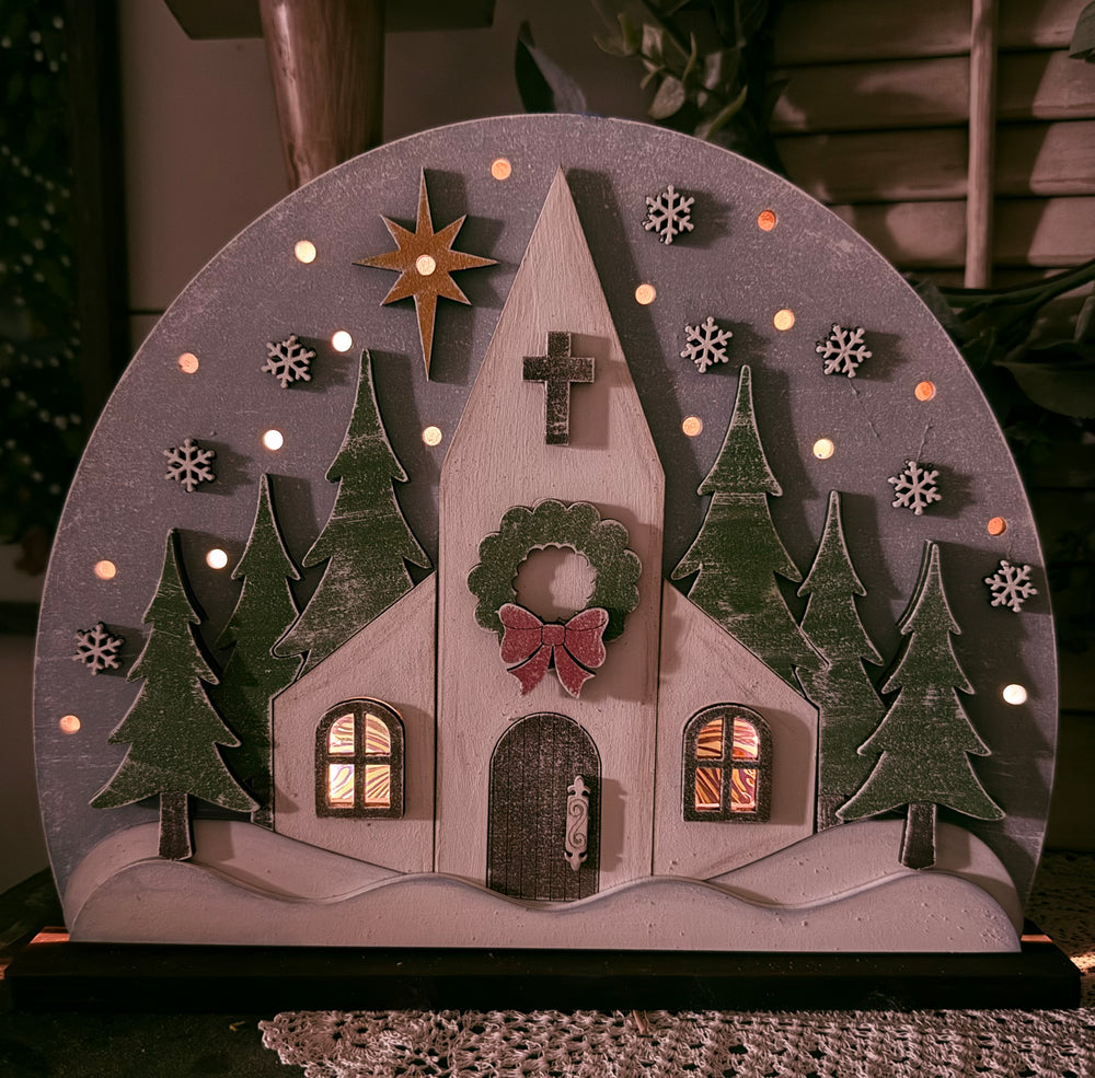 Woodshop - Light-up Snow Globe Church