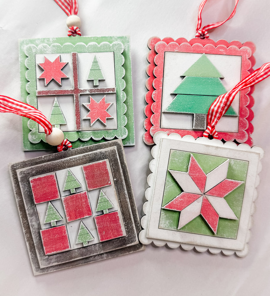 Woodshop - 4pk Barn Quilt Ornaments