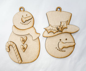 Woodshop - Snowman Ornament Pair