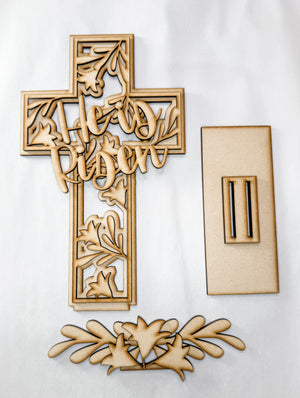 Woodshop - "He Is Risen" Cross Shelf Sitter