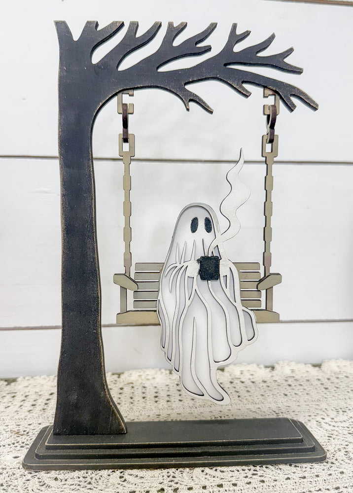 Woodshop -Ghost on a Swing Shelf Sitter