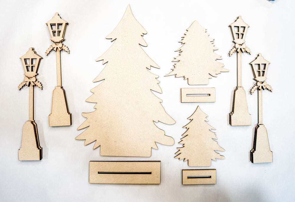 Woodshop - Christmas Village Trees and Lamps