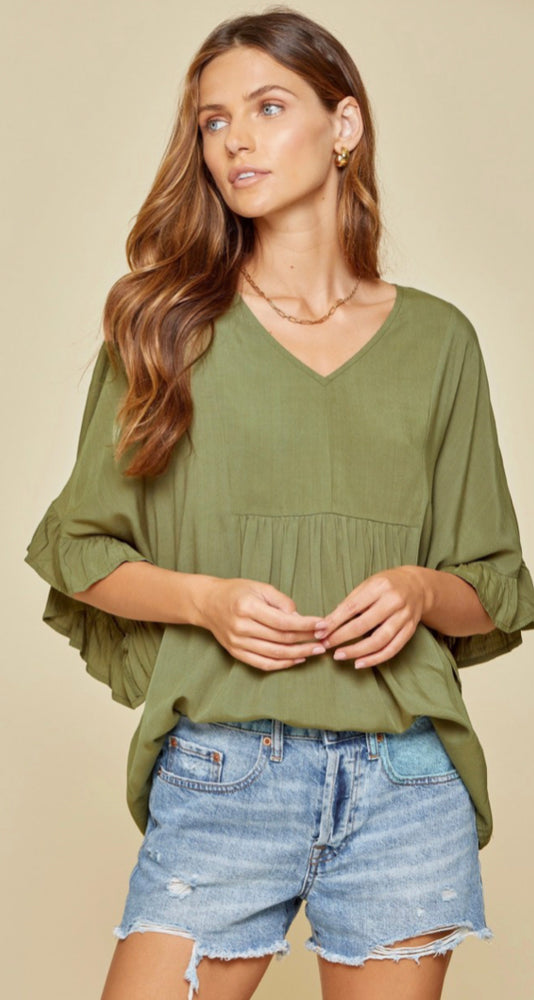 “Blowing In The Wind” Poncho Blouse (Mustard & Olive)